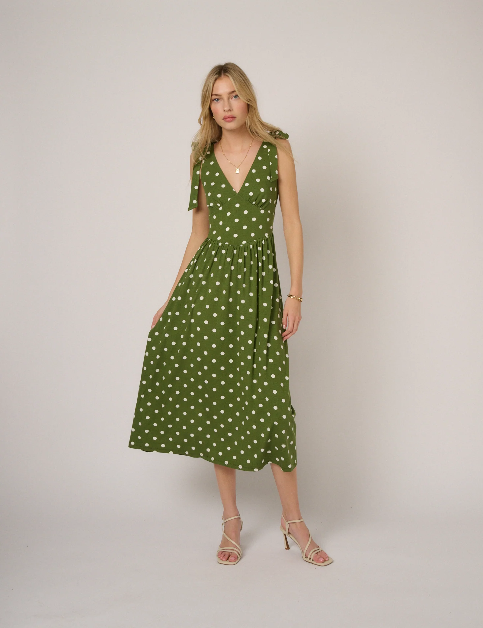Green Polka Dot Addison Jersey Midi Dress - Image 2