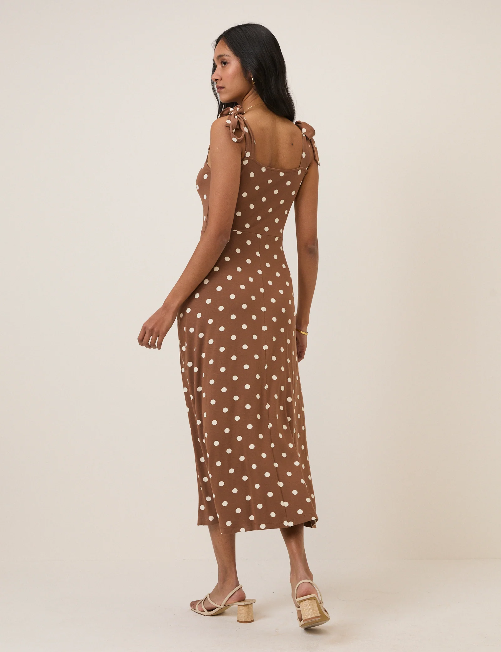 Brown Polka Dot Adrian Jersey Midi Dress - Image 5