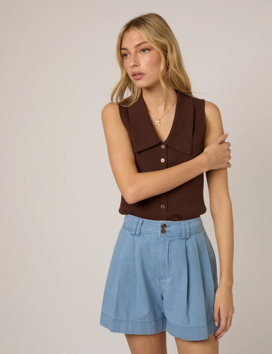 Light Blue Pleated High Waisted Shorts