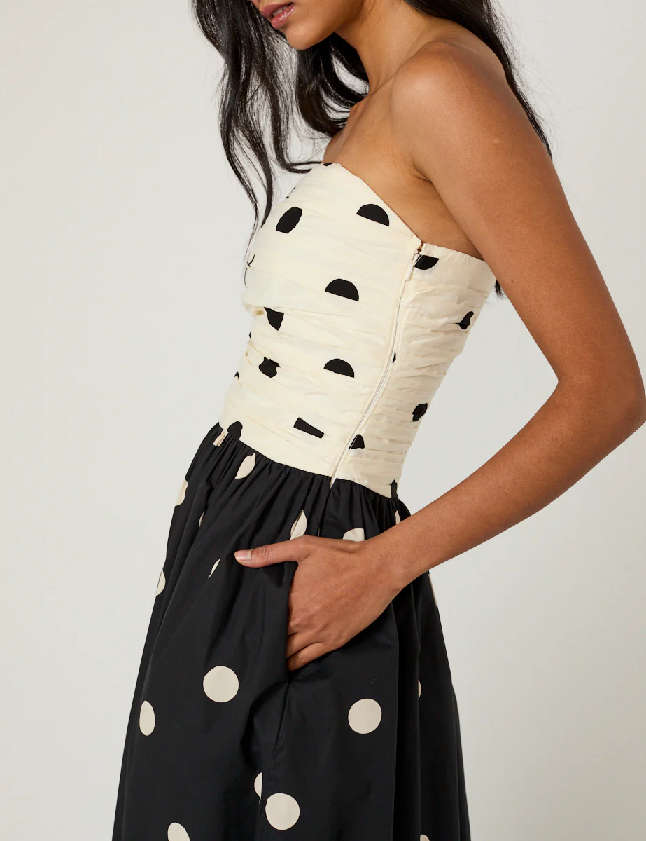 Monochrome Polka Dot Alice Midi Dress - Image 3
