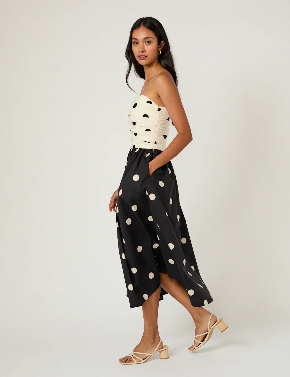Monochrome Polka Dot Alice Midi Dress - Image 4