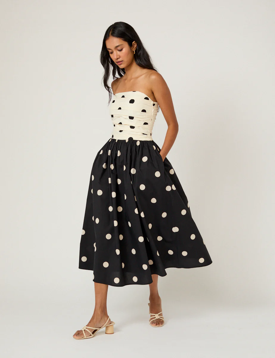Monochrome Polka Dot Alice Midi Dress - Image 5