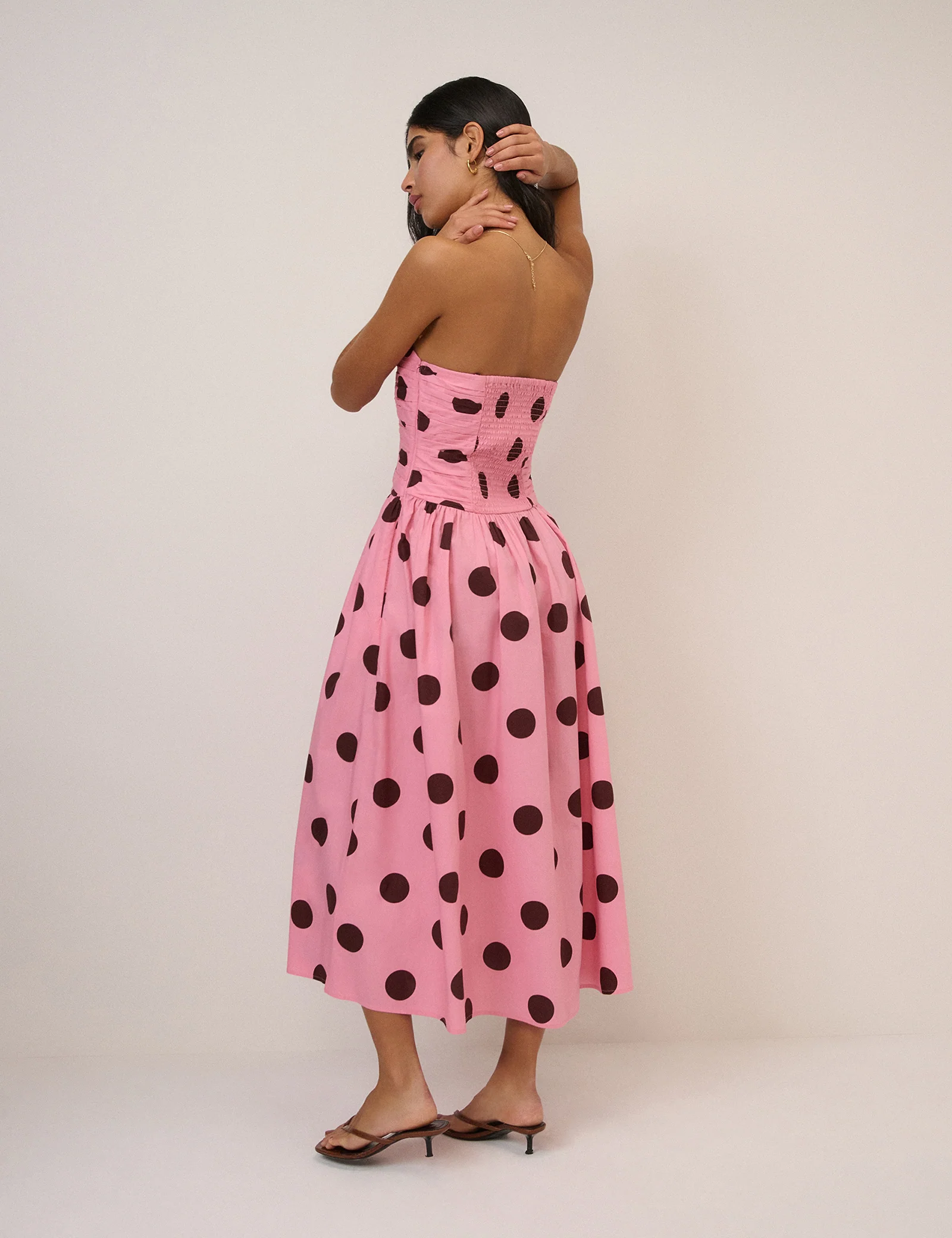 Pink Polka Dot Bandeau Alice Midi Dress - Image 6