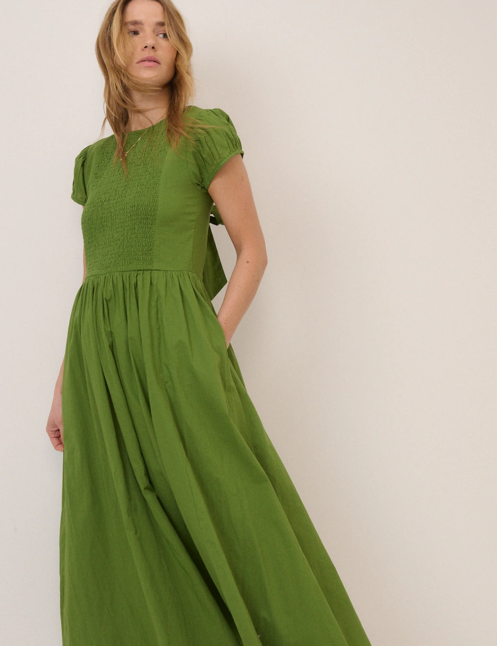 Green Puff Sleeve Allison Midi Dress - Image 5