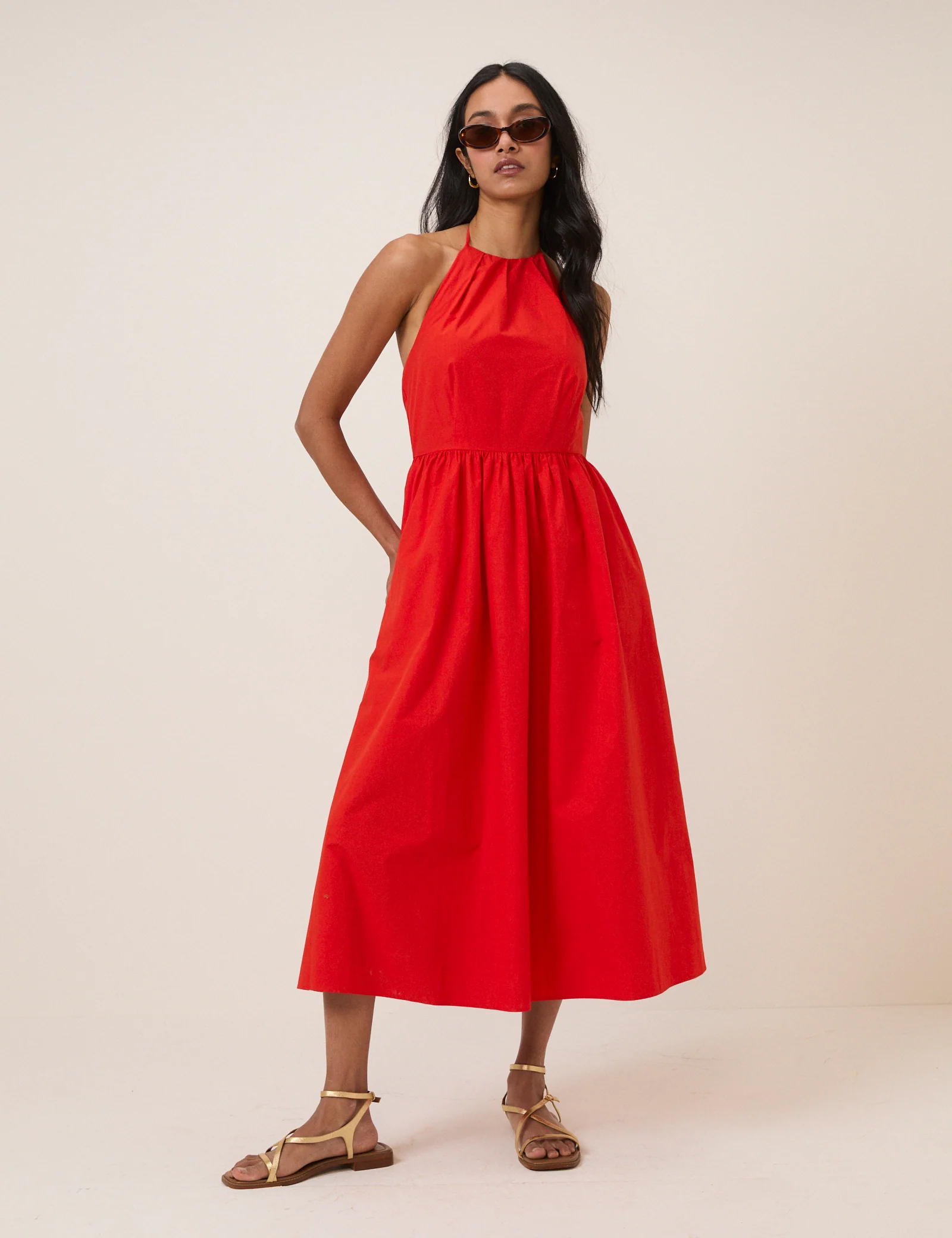 Red Halterneck Amber Midi Dress - Image 3