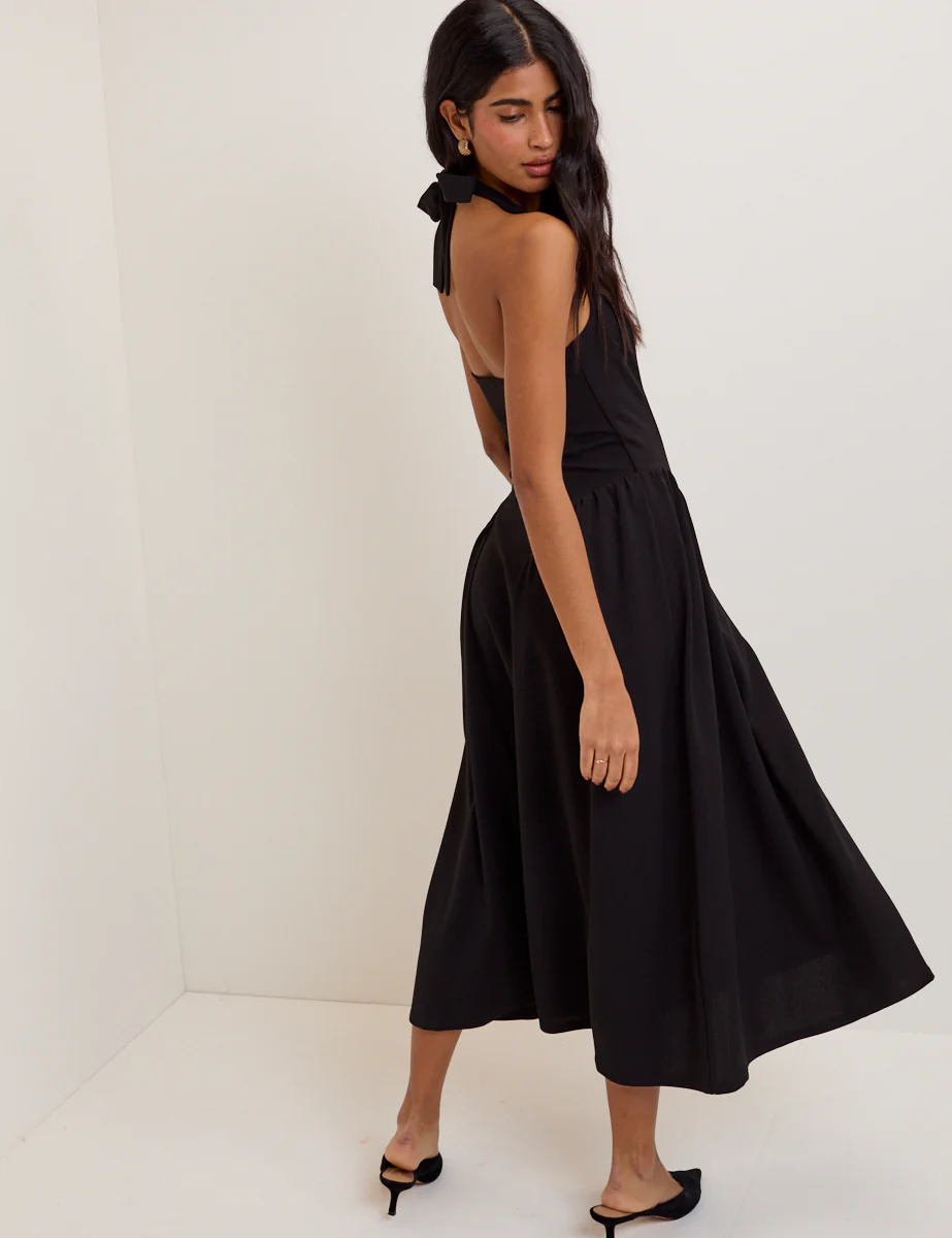 Black Halter Neck Amie Midi Dress - Image 3