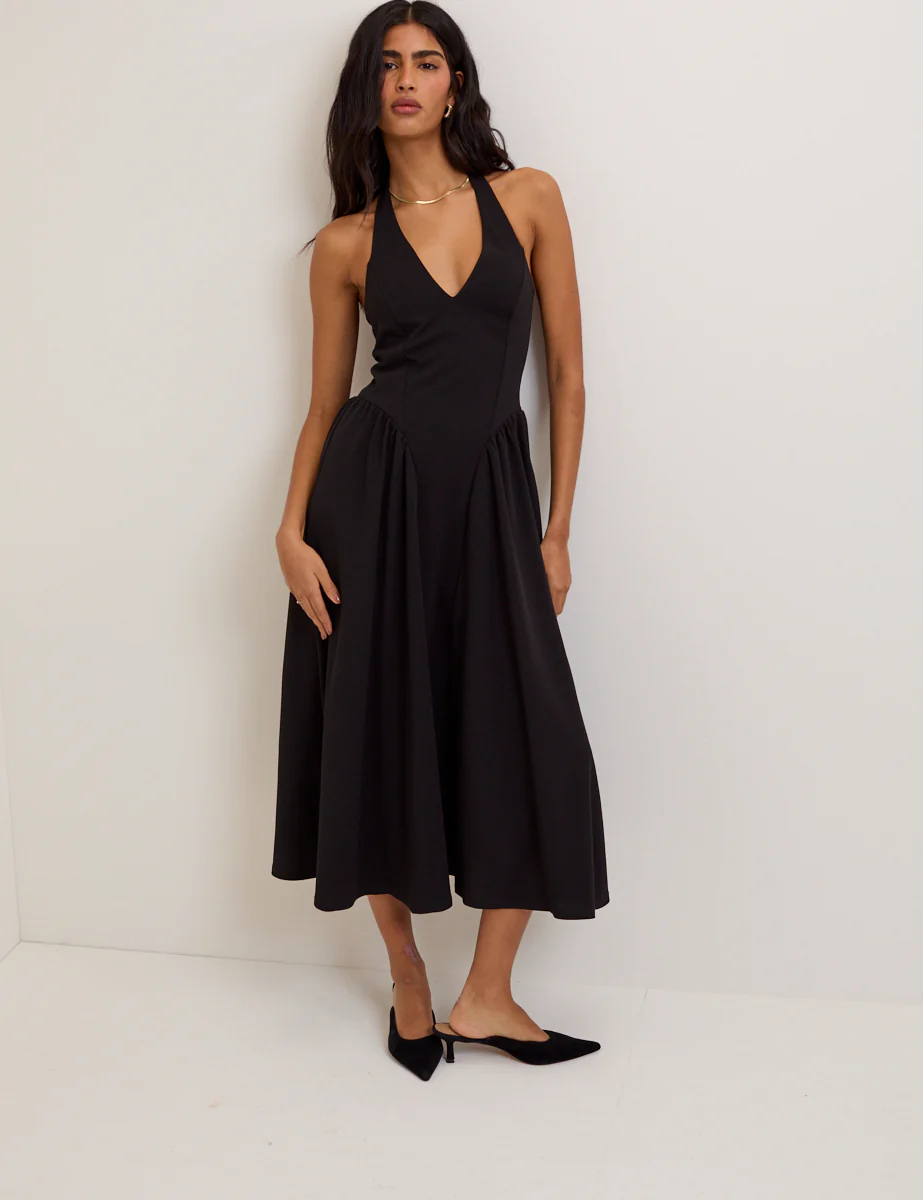 Black Halter Neck Amie Midi Dress - Image 4