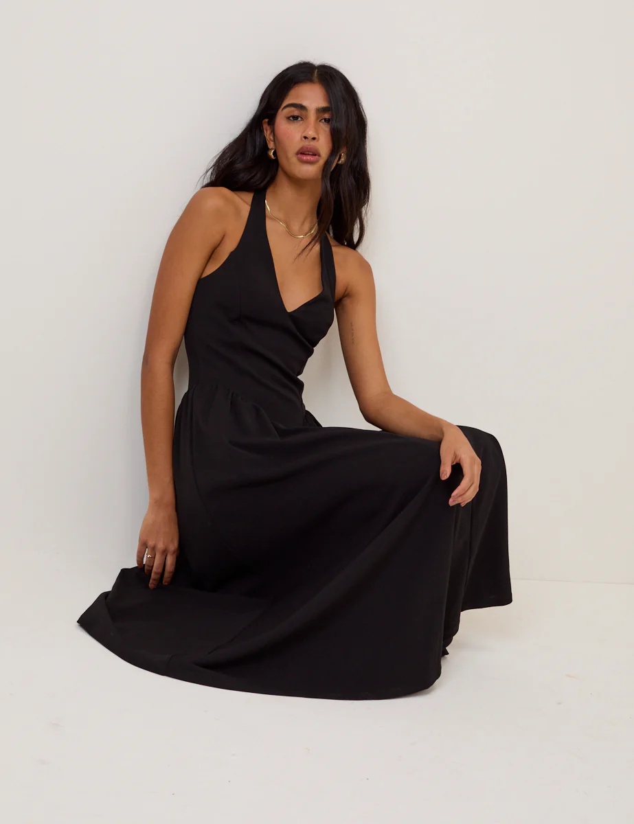 Black Halter Neck Amie Midi Dress - Image 5