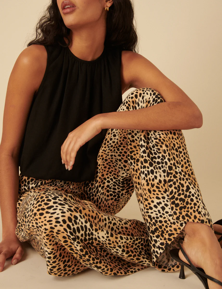 Leopard Print Drawstring Linen-blend Trousers - Image 3