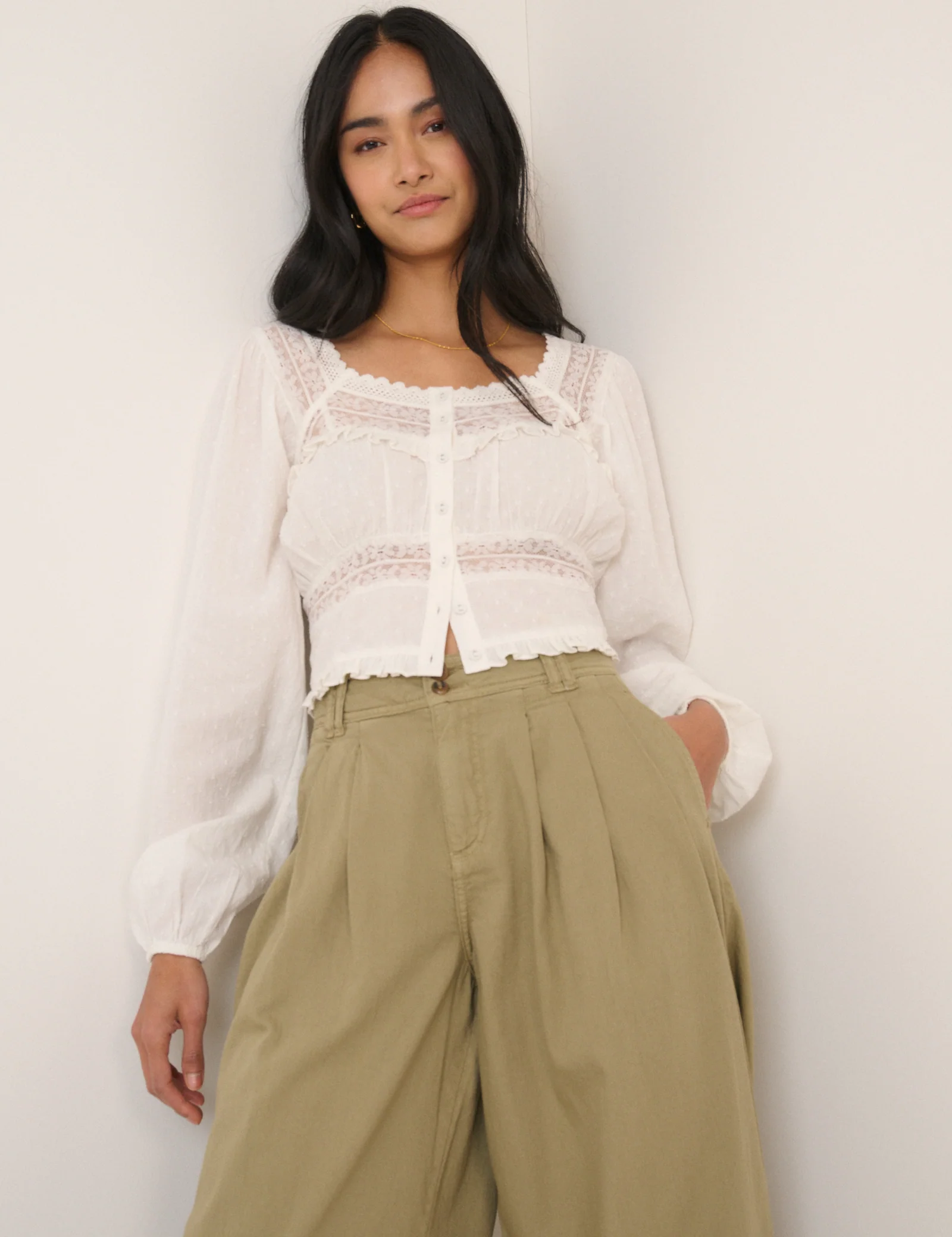 Green Pleated Wide Leg Trousers - Image 3