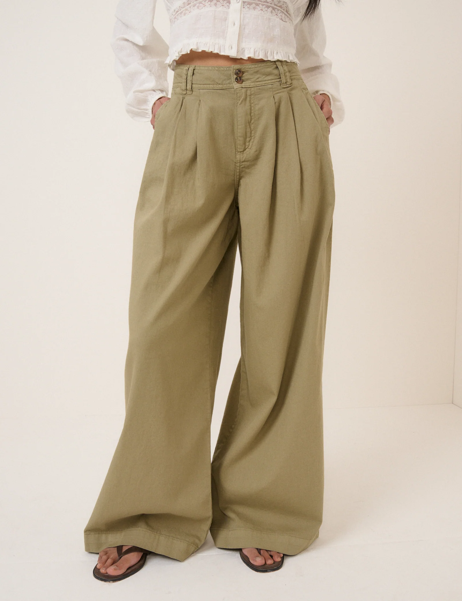Green Pleated Wide Leg Trousers - Image 4
