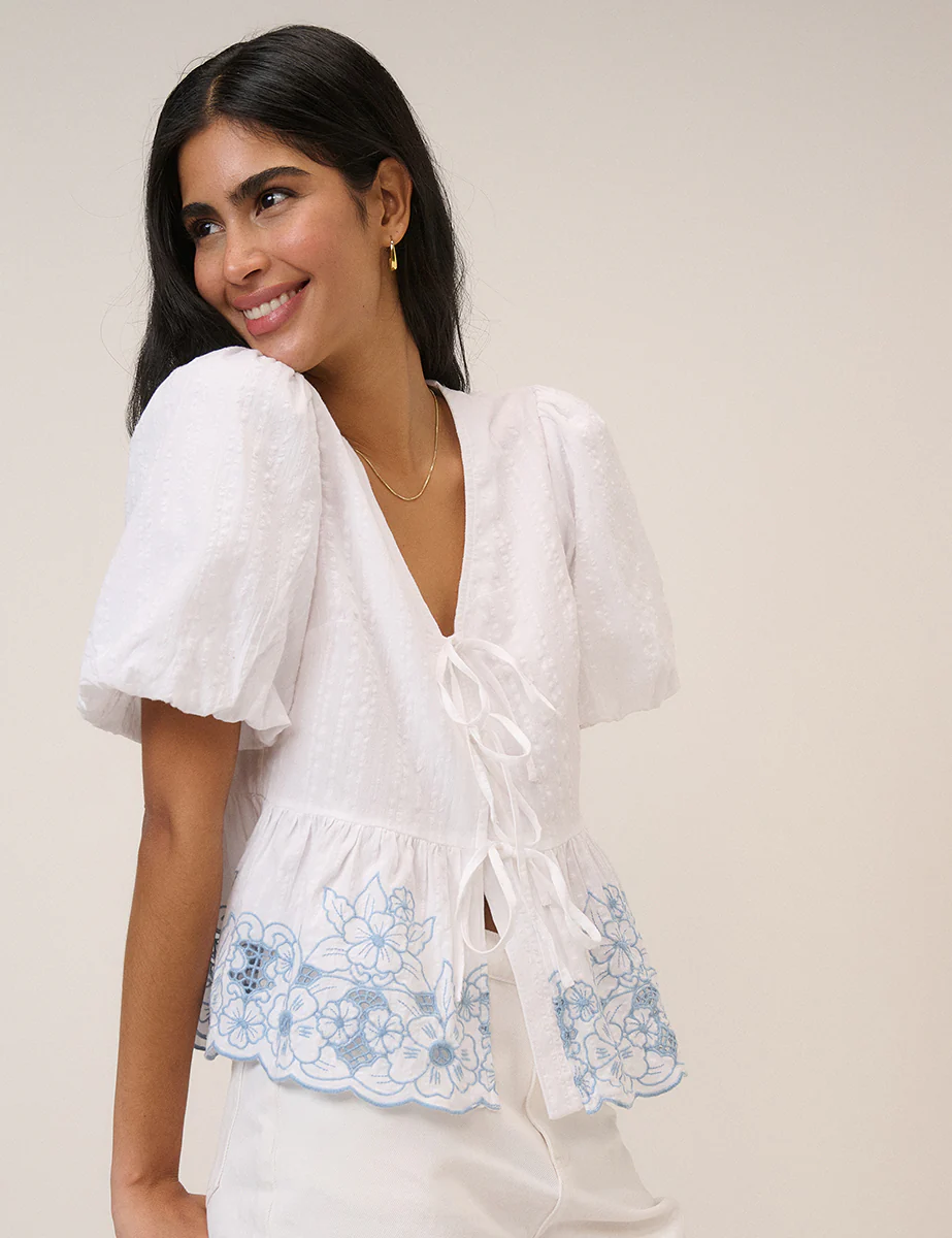 White Floral Embroidered Blouse - Image 3