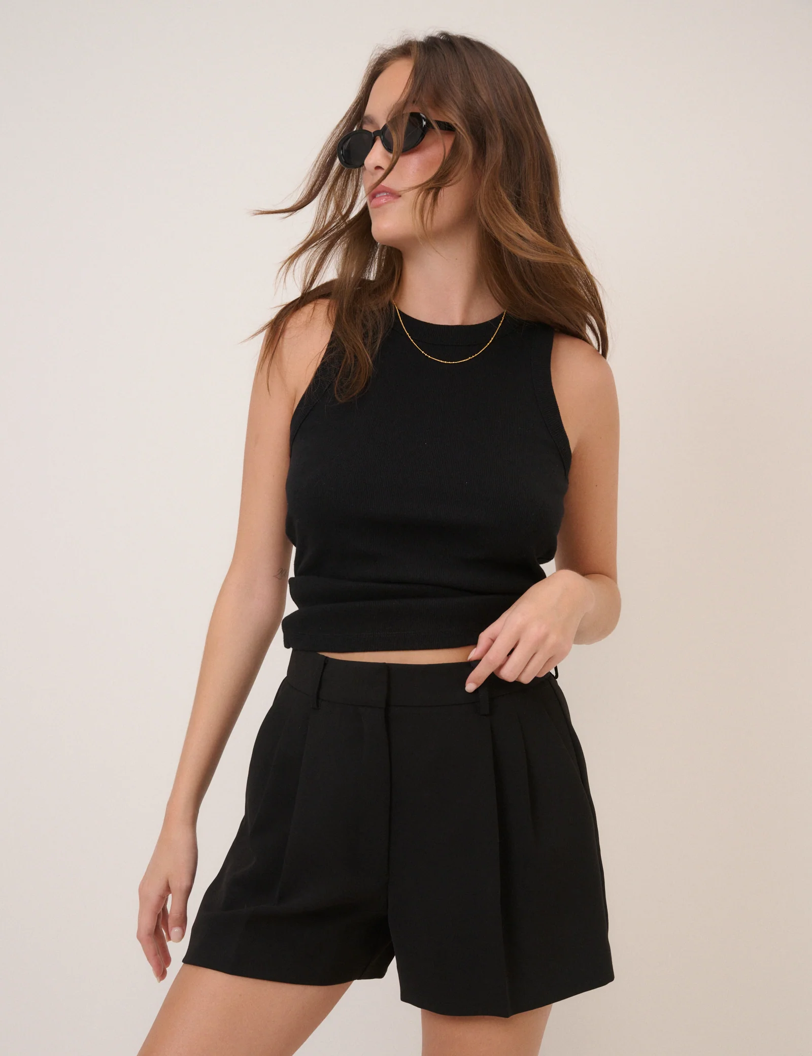 Black Pleated Tailored Shorts - Image 3