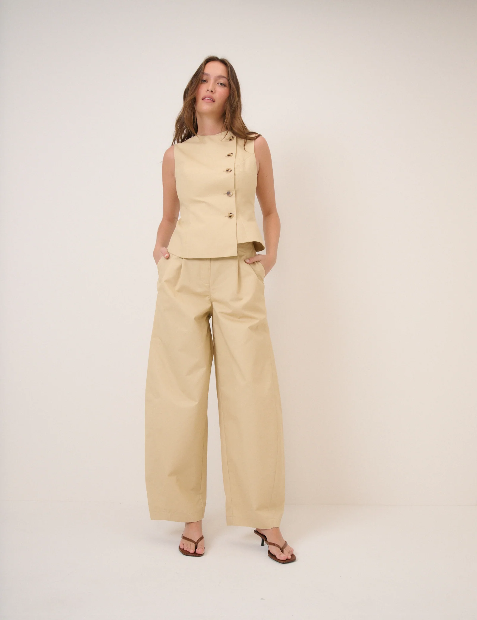 Beige Asymmetric Waistcoat - Image 3