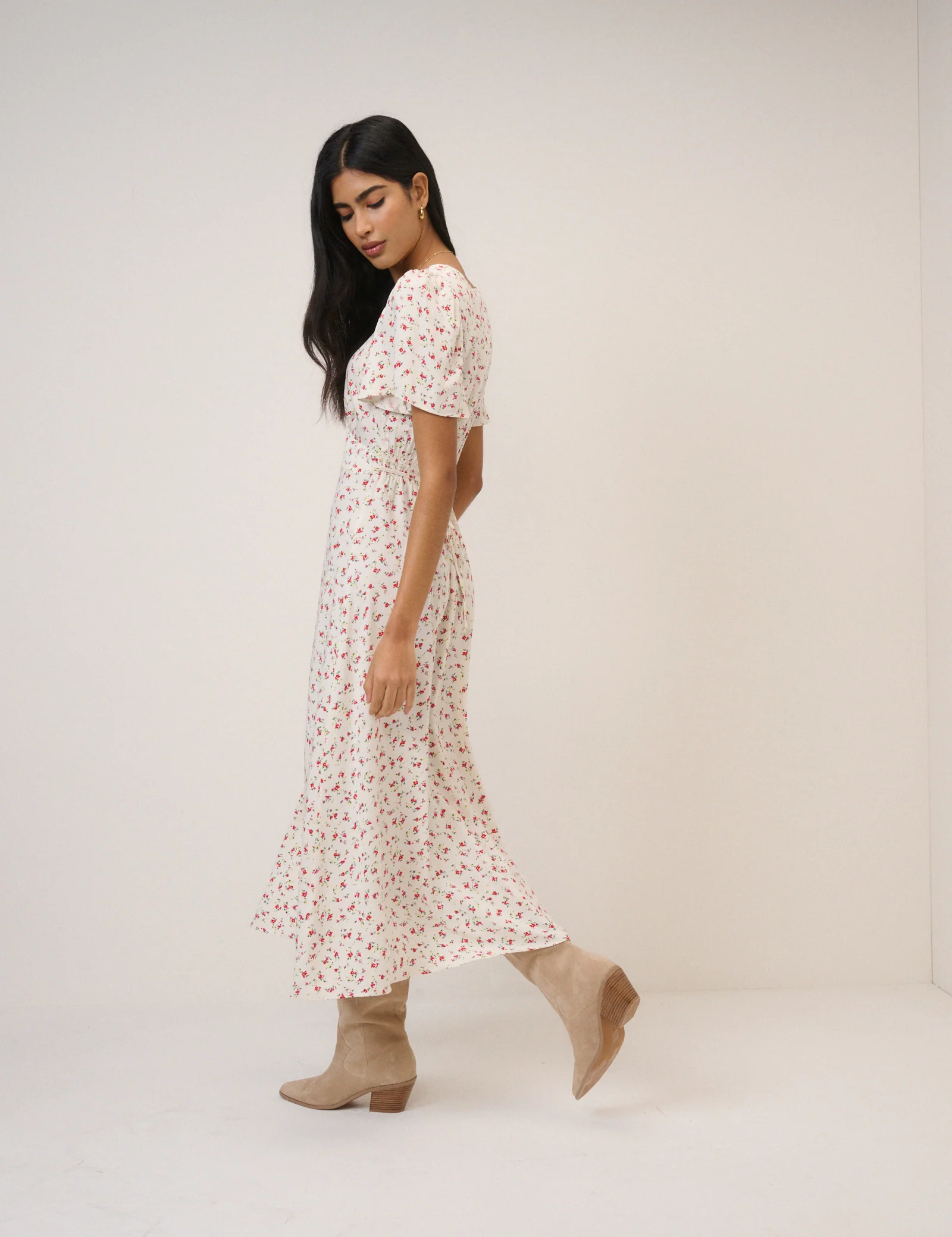 White Floral Atlas Midi Dress - Image 5