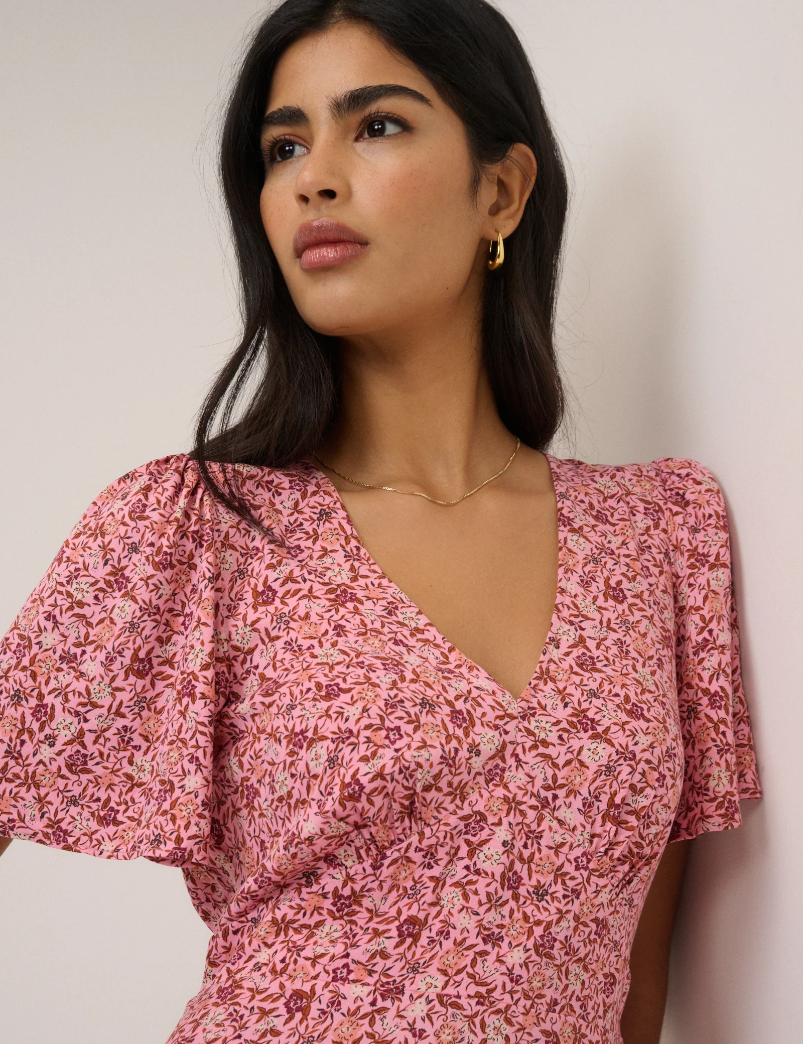 Pink Floral Atlas Midi Dress - Image 3