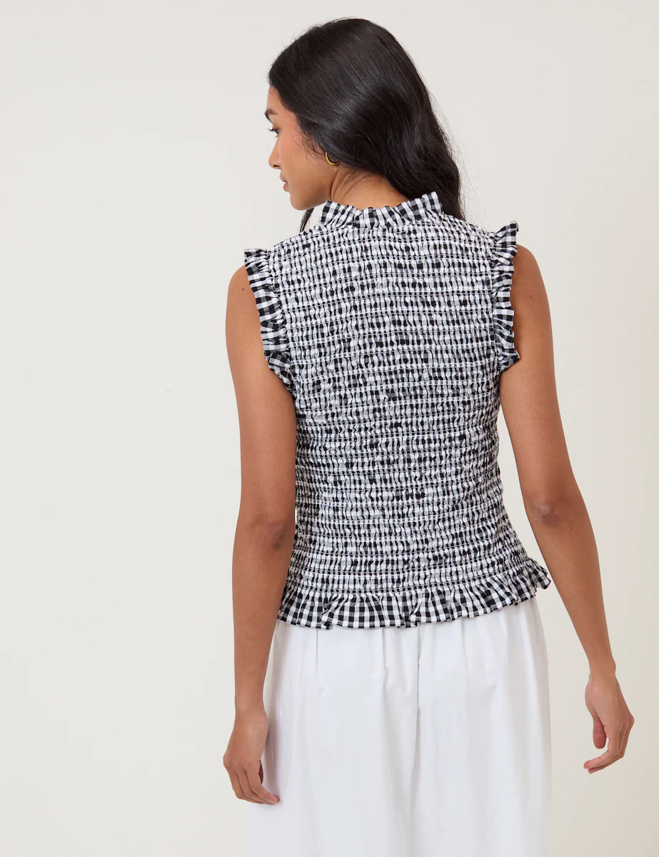 Black Gingham Shirred Top - Image 5