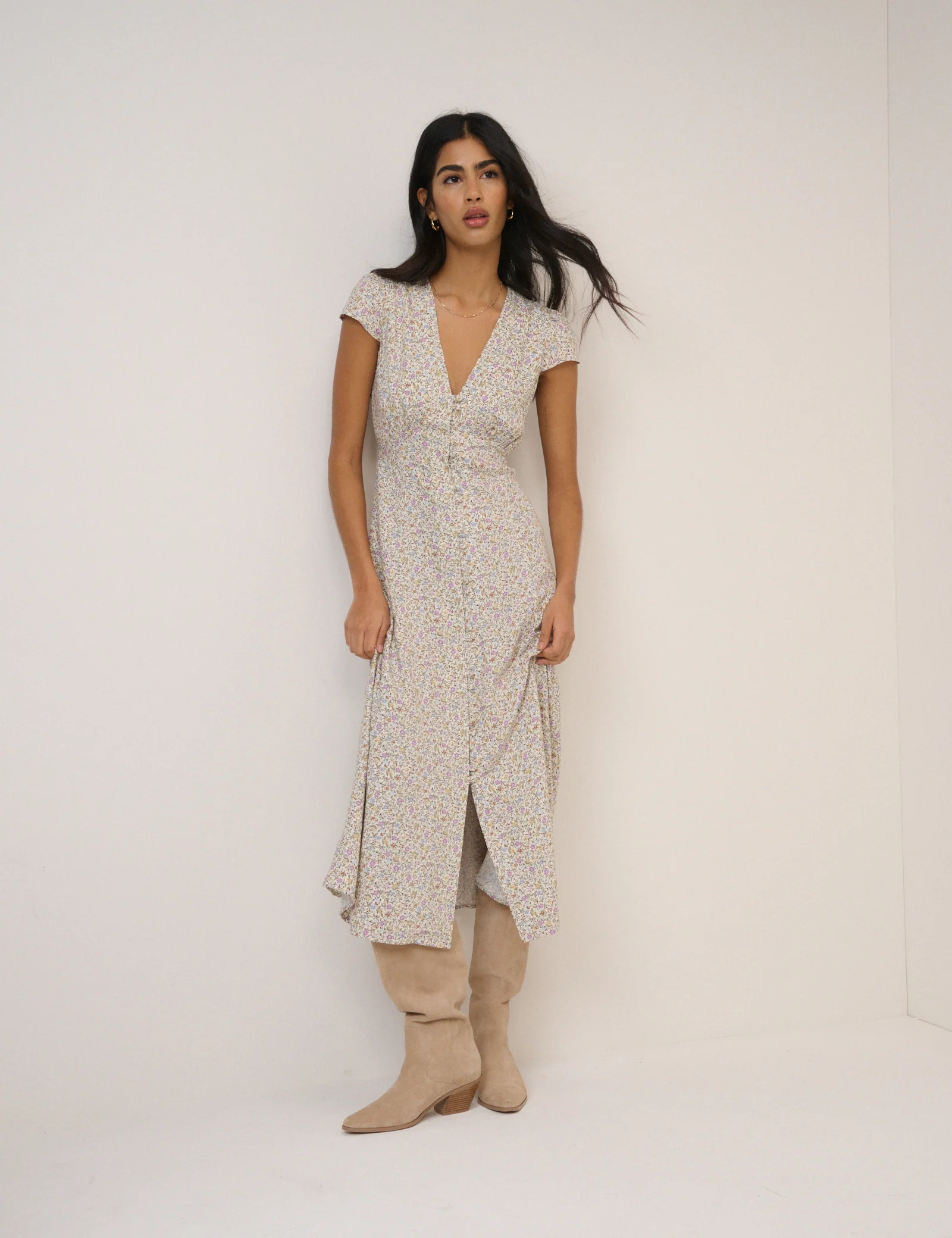 Pink Ditsy Floral Avery Midi Dress - Image 2