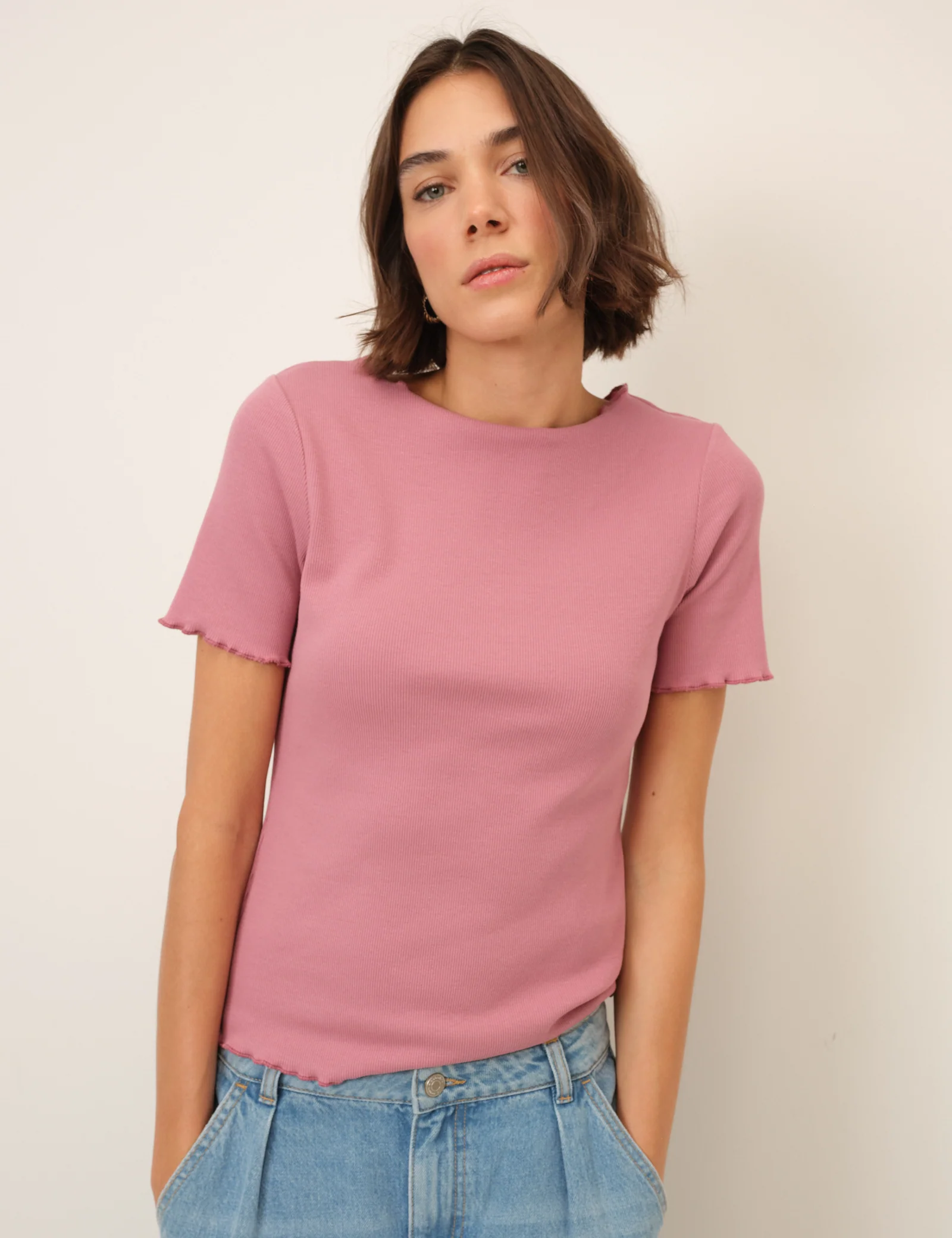 Pink Boat Neck Ribbed Top - Image 3
