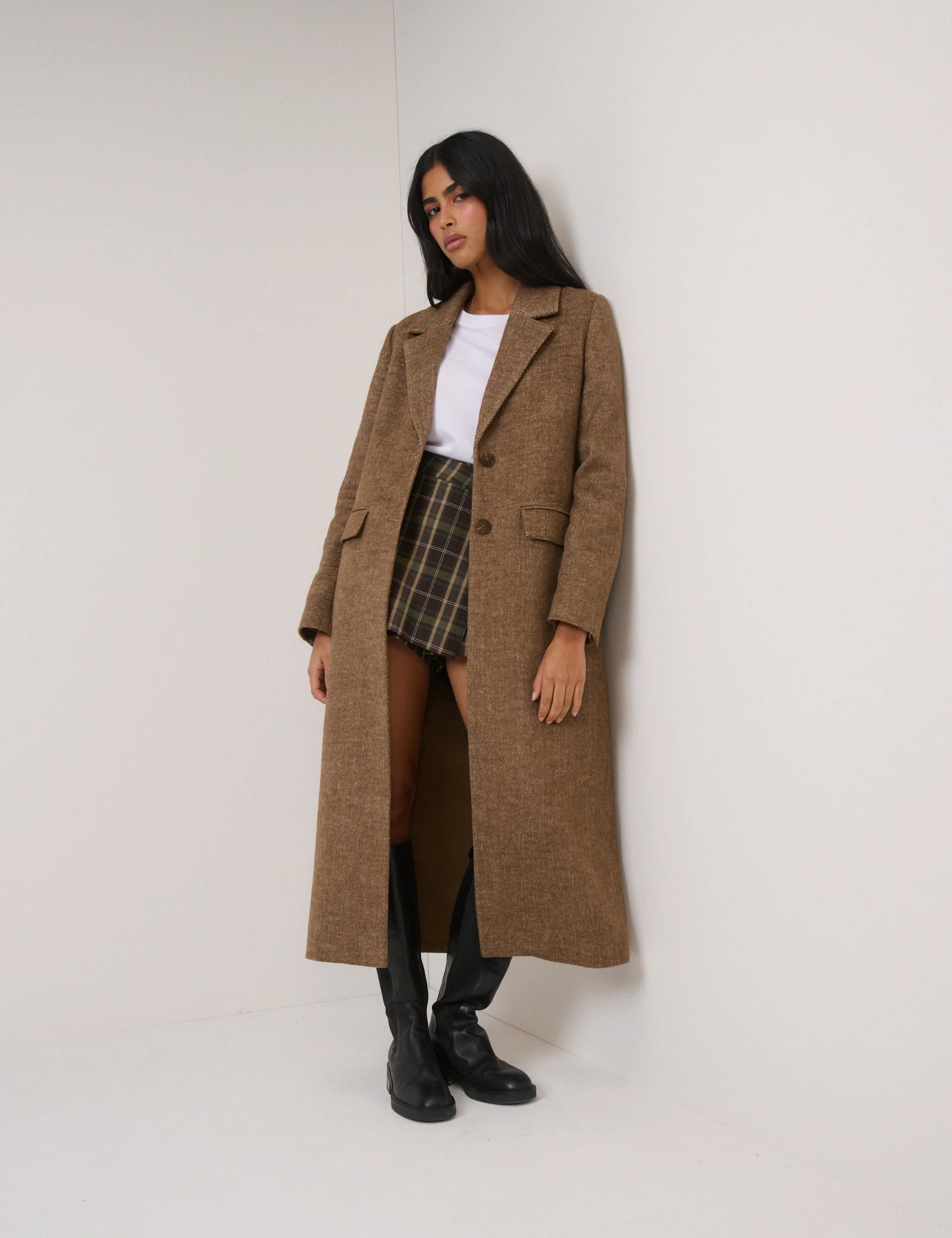 Brown Single Breasted Herringbone Coat - Image 4
