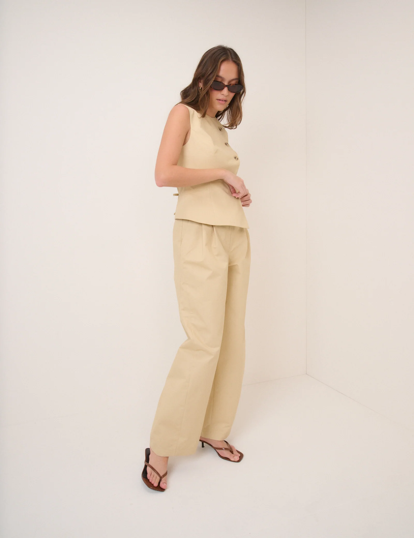 Beige Barrel Leg Tie Trousers - Image 4