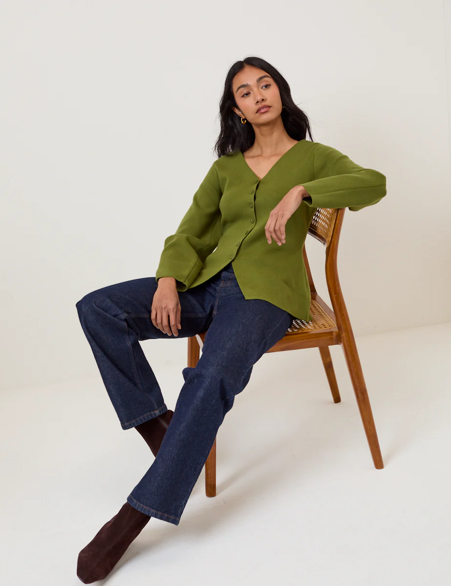 Green Barrel Sleeve Cardigan - Image 4