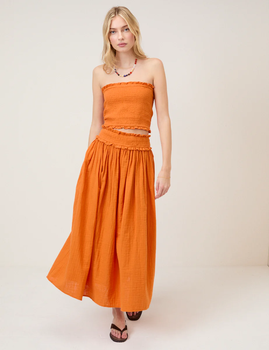 Orange Shirred Bandeau Top - Image 2