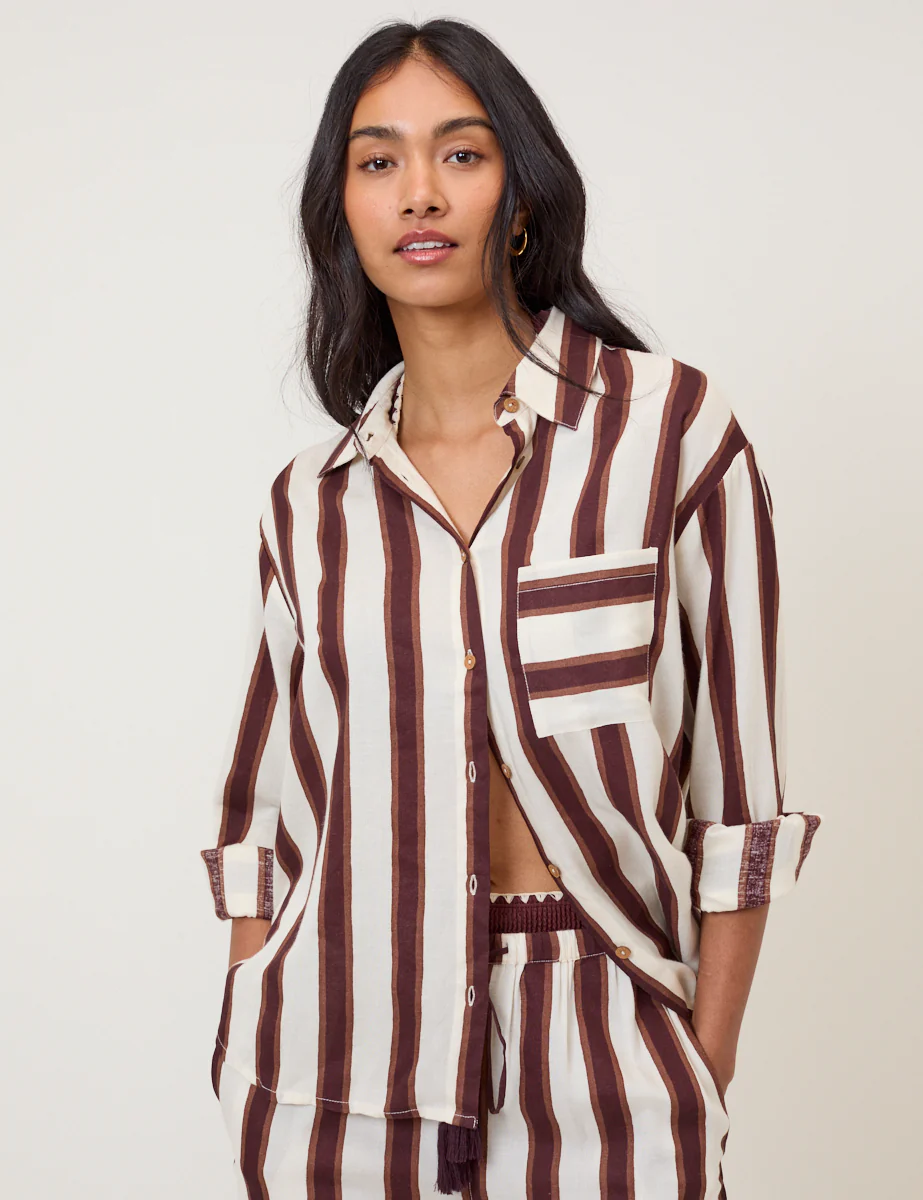 Brown Striped Linen-Blend Shirt - Image 2