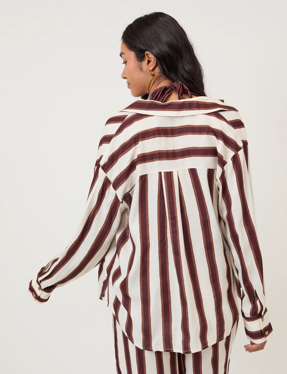 Brown Striped Linen-Blend Shirt - Image 4