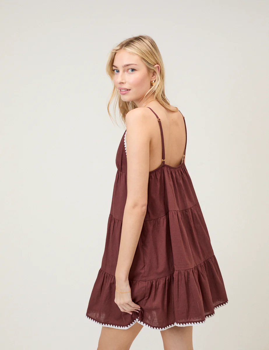 Brown Tiered Mini Beach Dress - Image 5