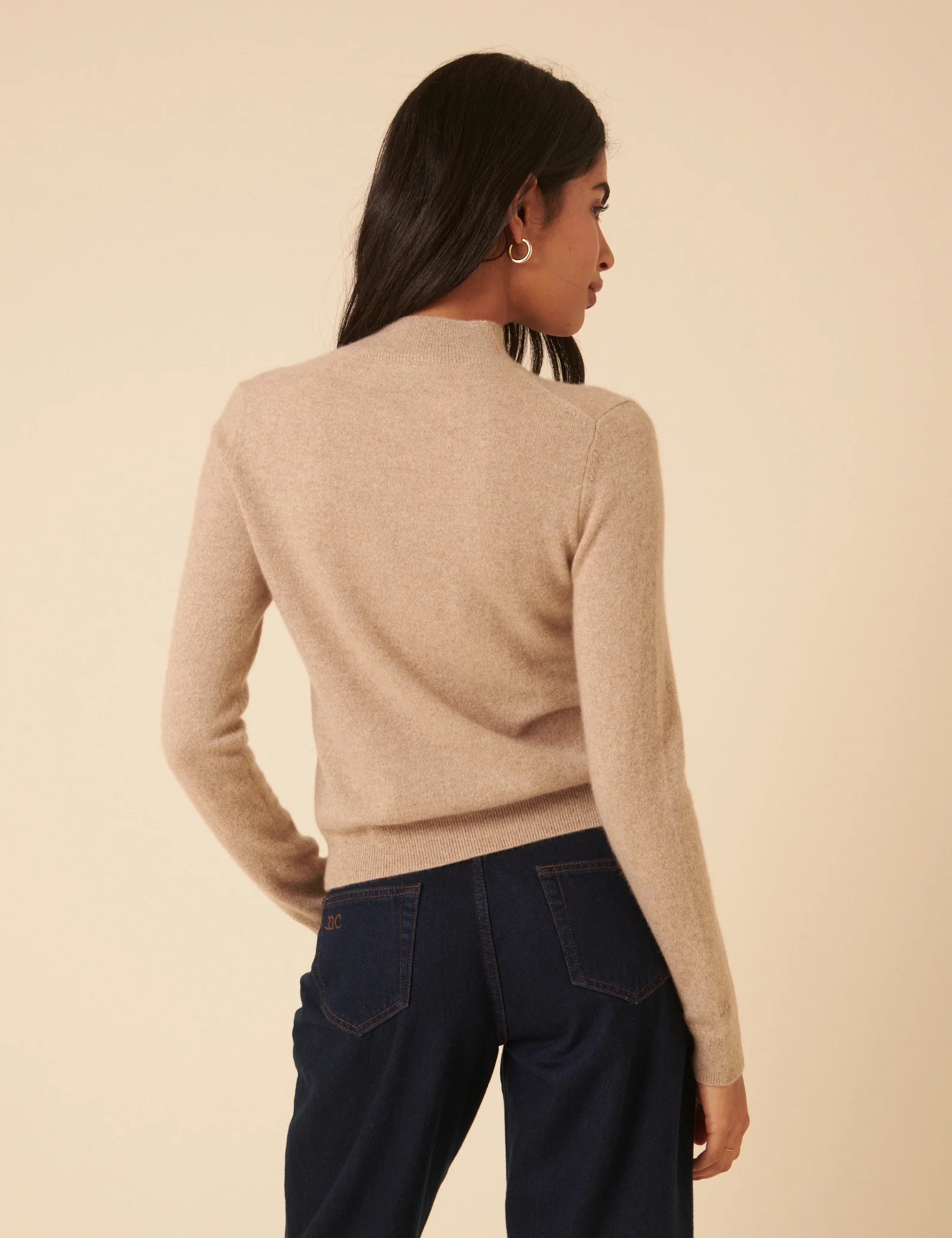 Beige Cashmere Funnel Neck Jumper - Image 4