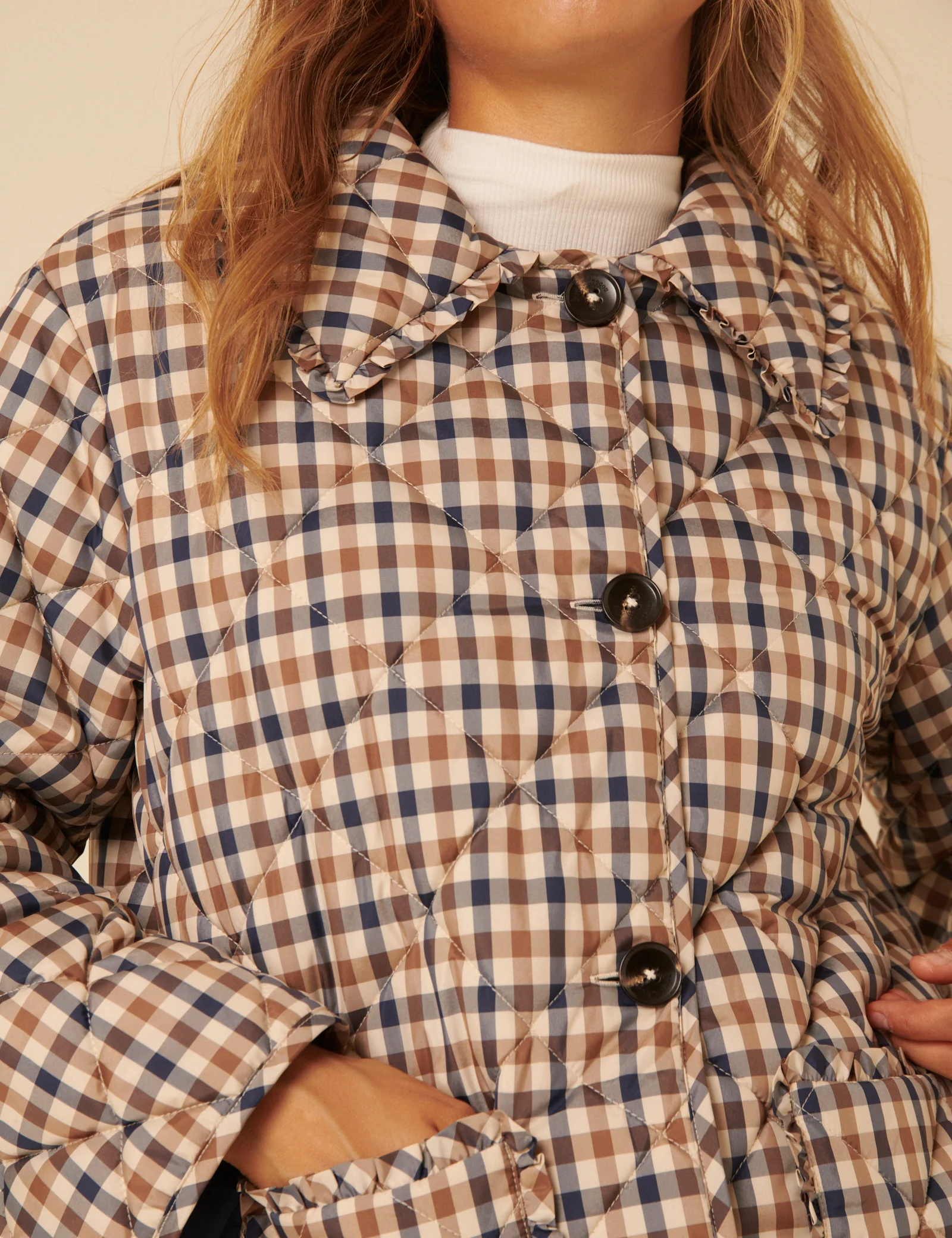Beige Check Frill Quilted Jacket - Image 5