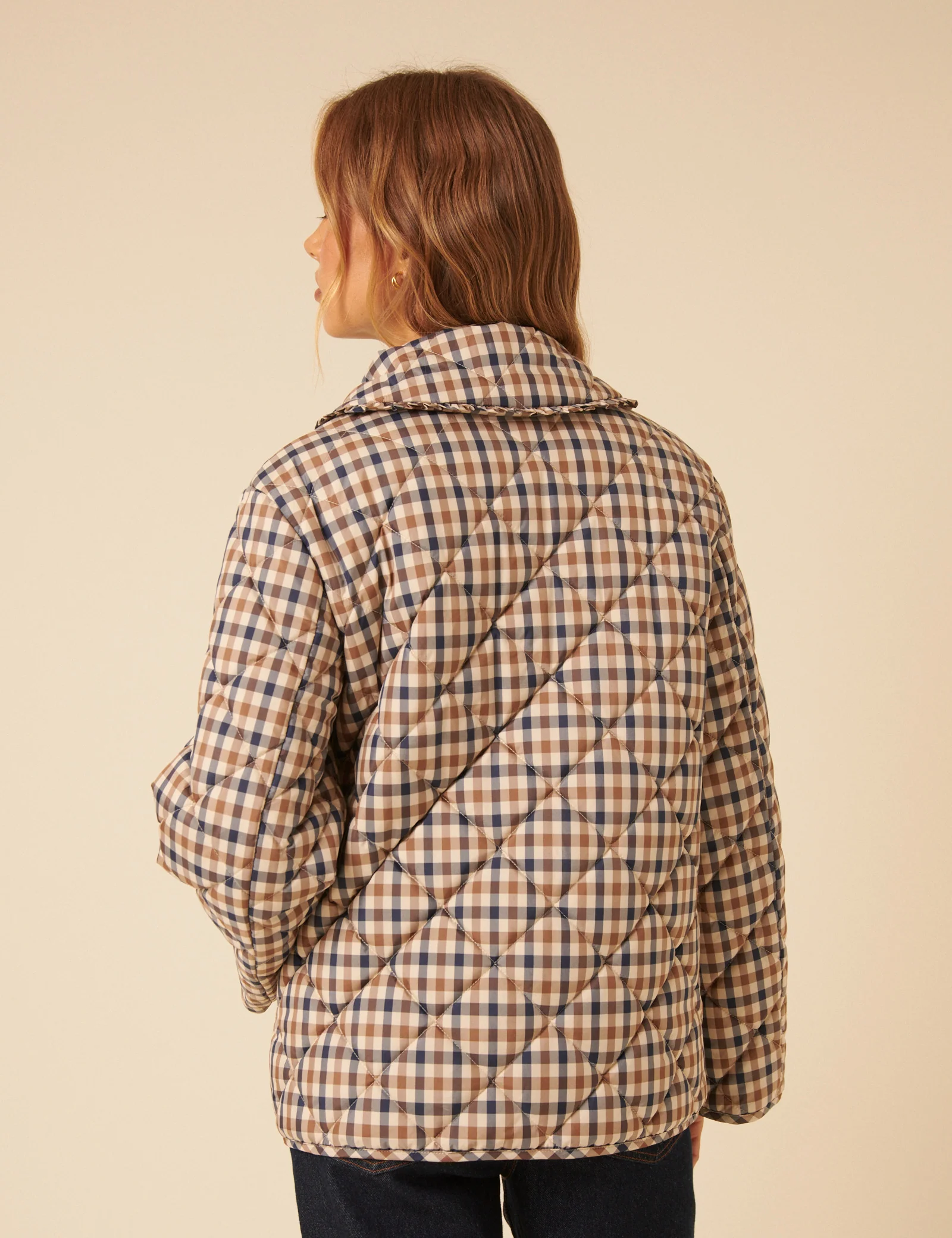 Beige Check Frill Quilted Jacket - Image 6