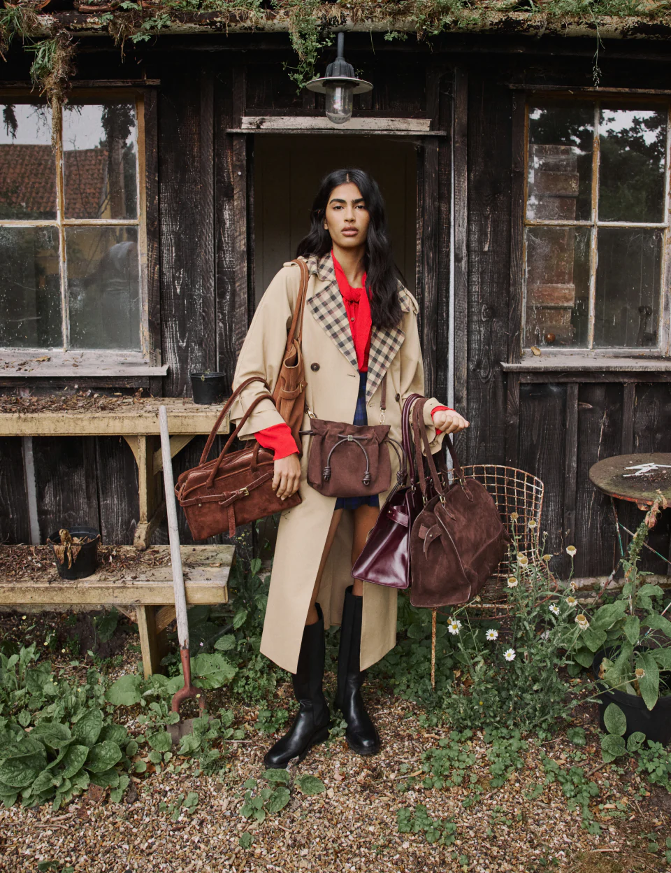 Camel Check Trim Trench Coat - Image 2