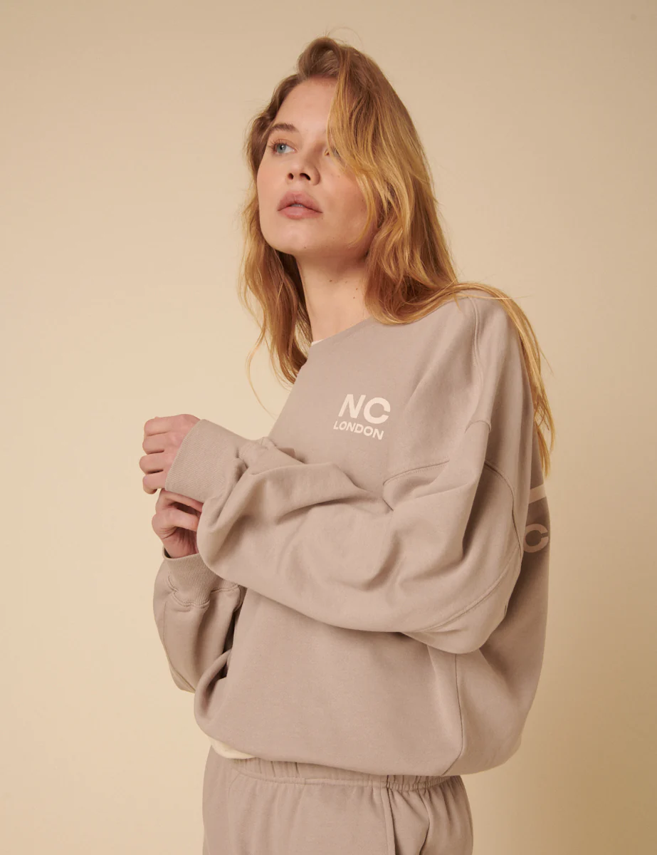 Beige Drop Shoulder Graphic Sweatshirt - Image 3