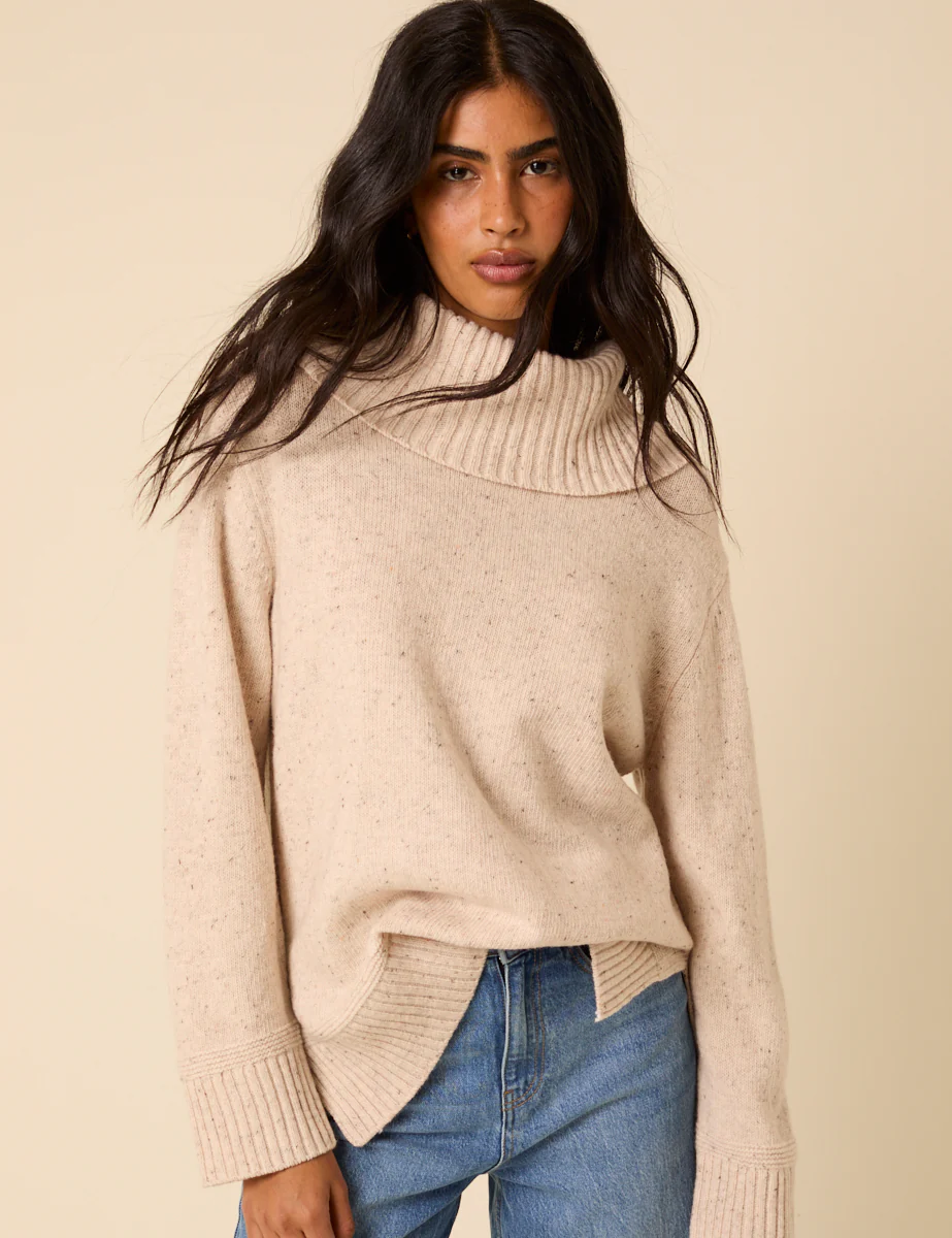 Beige Wool Blend Roll Neck Jumper - Image 2