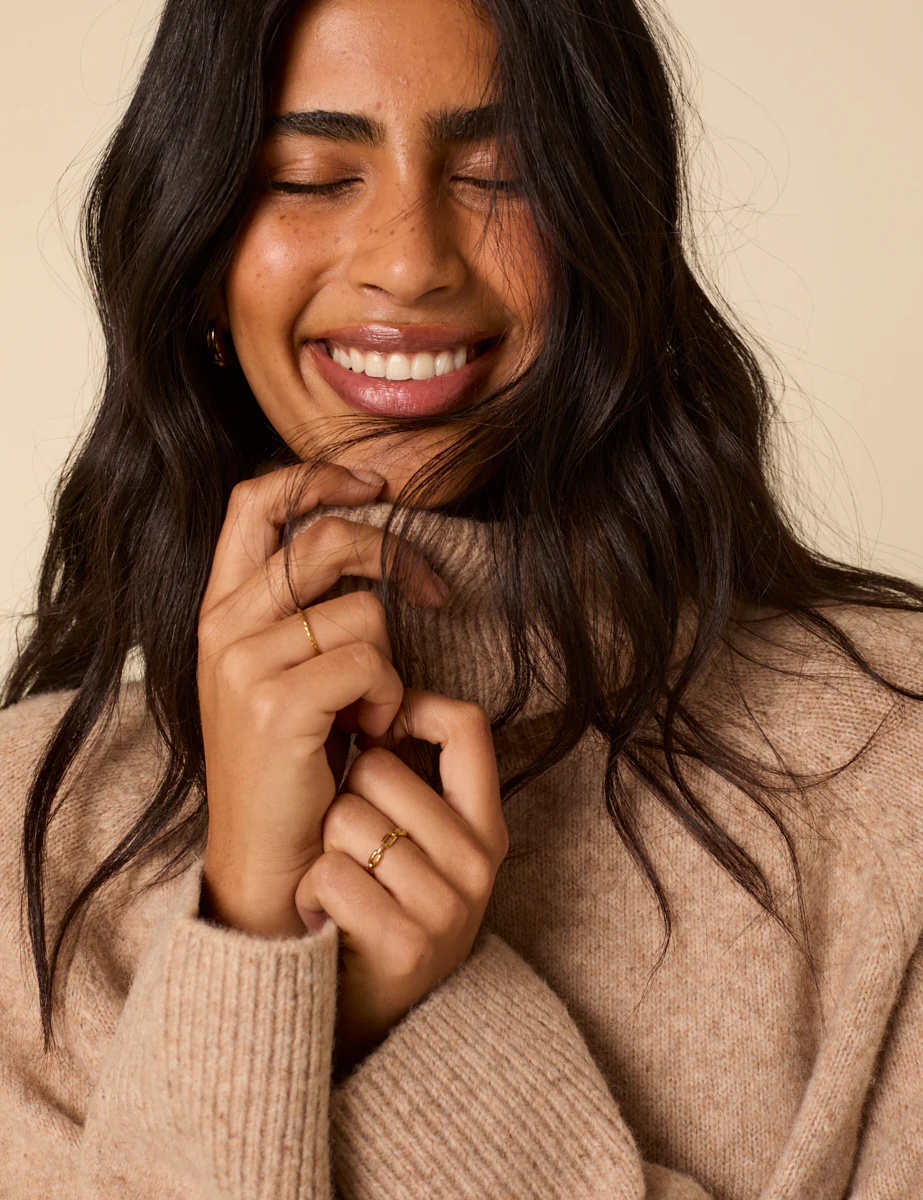 Beige Roll Neck Relaxed Knitted Jumper - Image 2