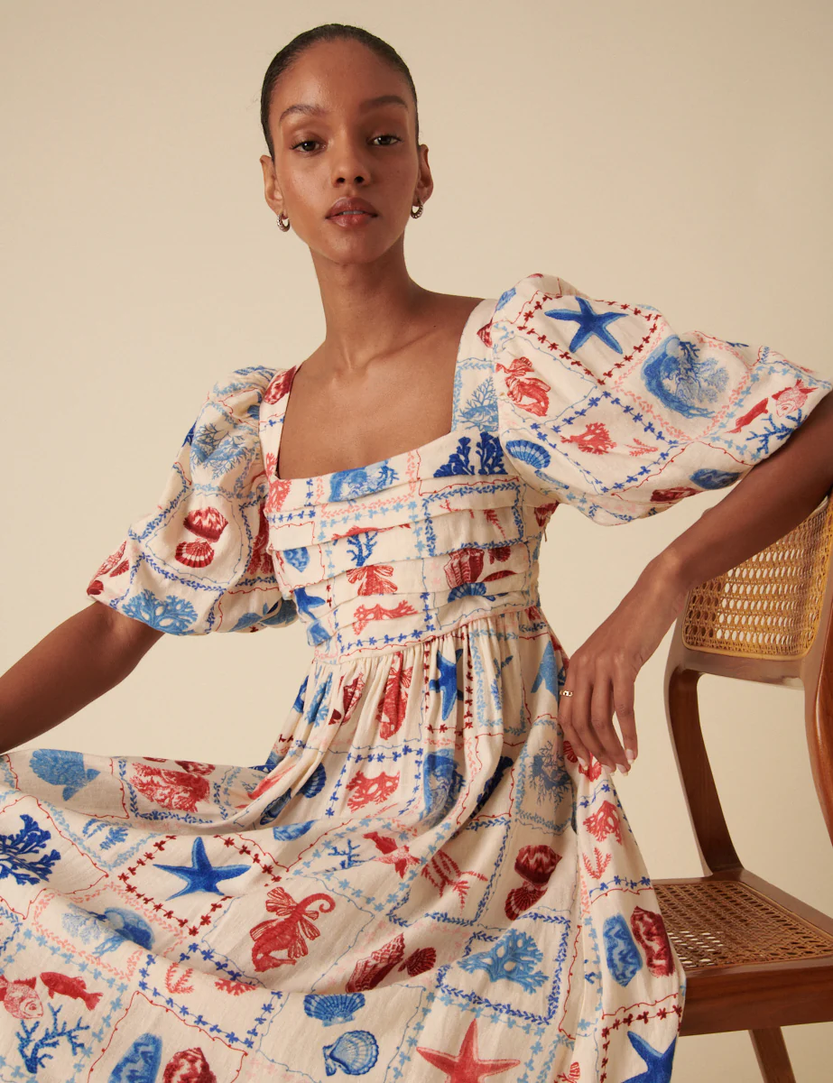 Beige Shell Print Nova Midi Dress - Image 2