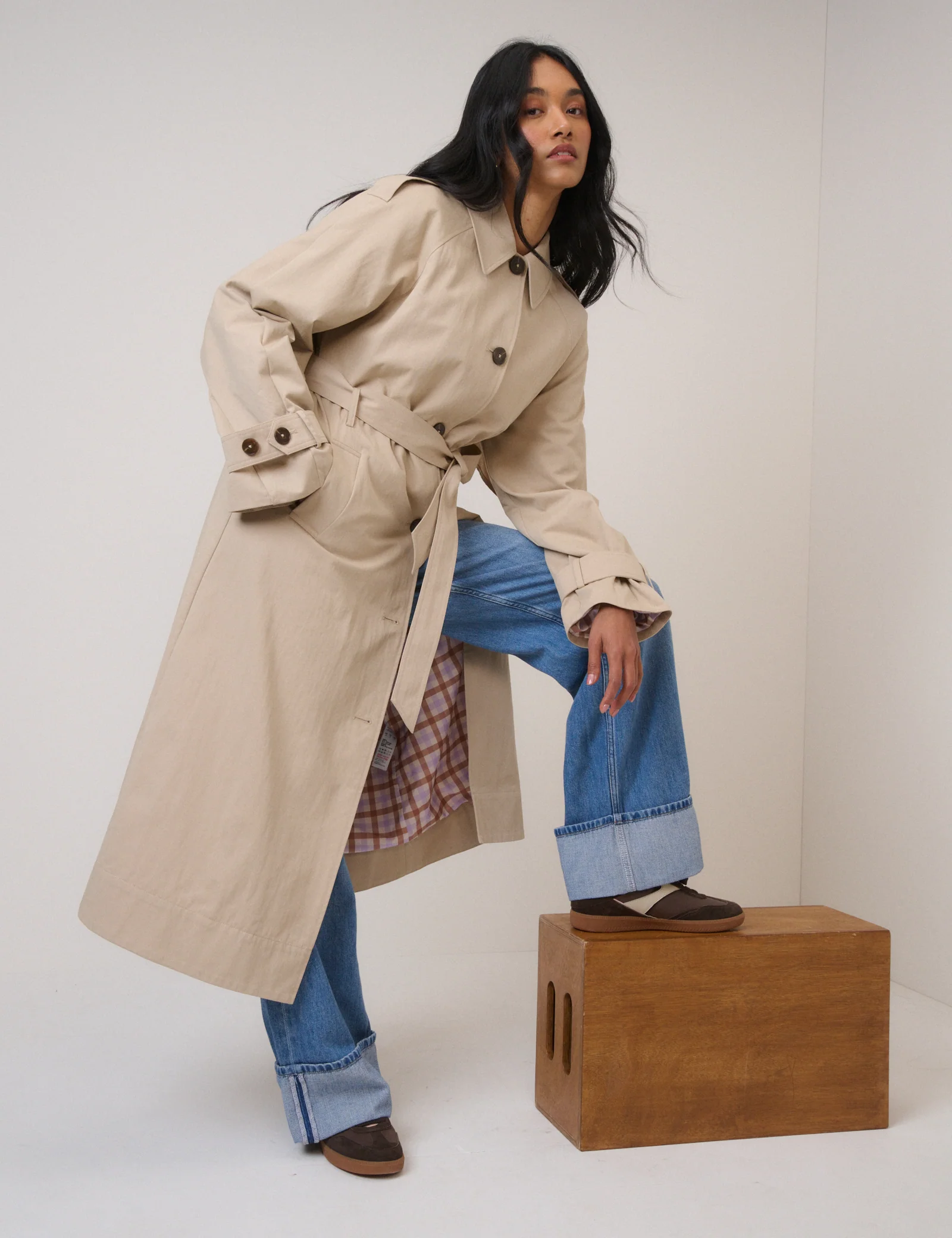 Beige Tie Waist Trench Coat - Image 4