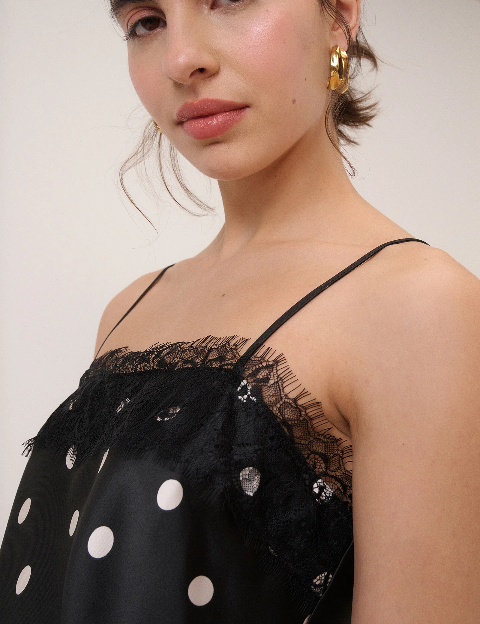 Black Polka Dot Betsie Lace Trim Midi Column Dress - Image 4