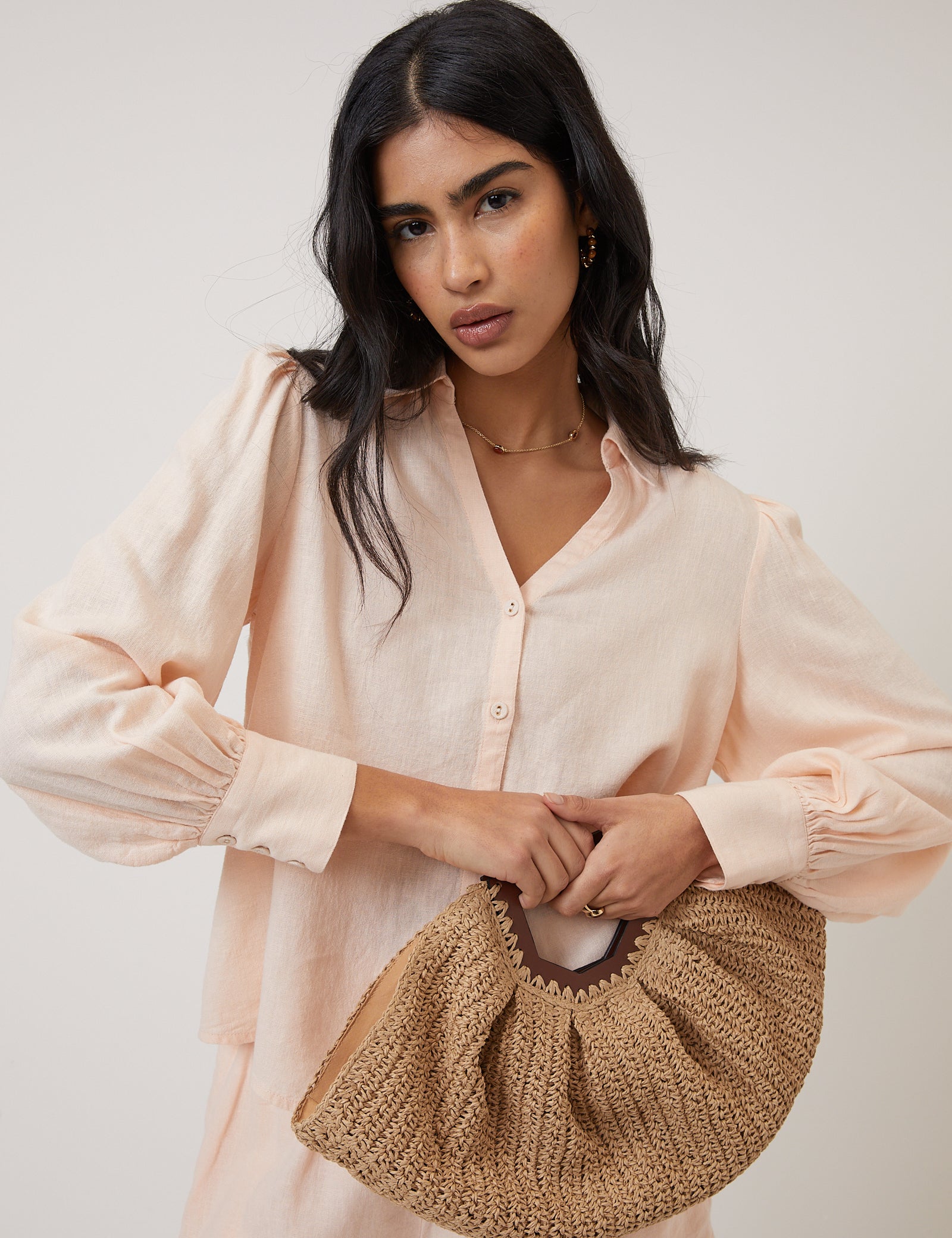 Peach Linen-blend Blouse - Image 3