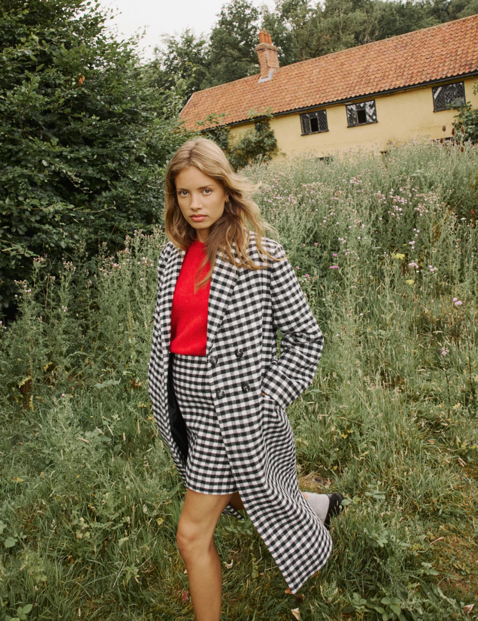 Black And White Gingham Double Breasted Coat - Image 3