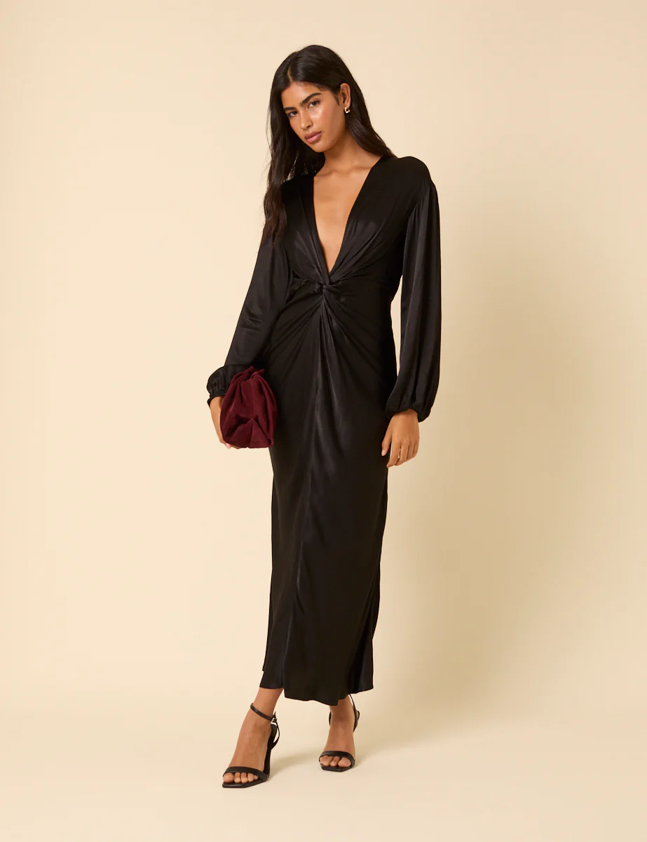 Black Balloon Sleeve Adina Midi Dress - Image 3