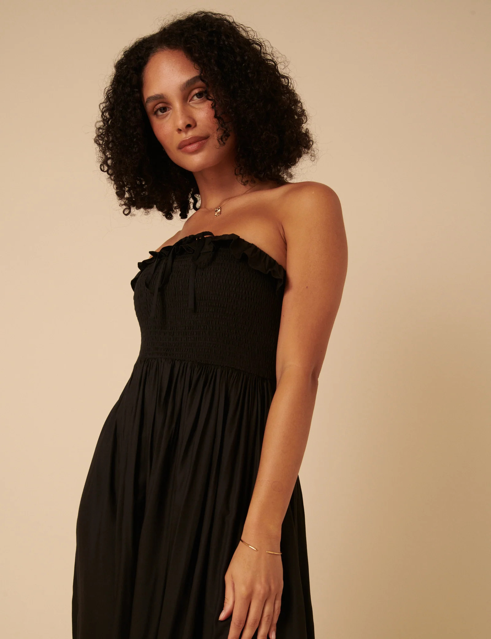 Black Bandeau Ruched Bela Midi Dress - Image 3
