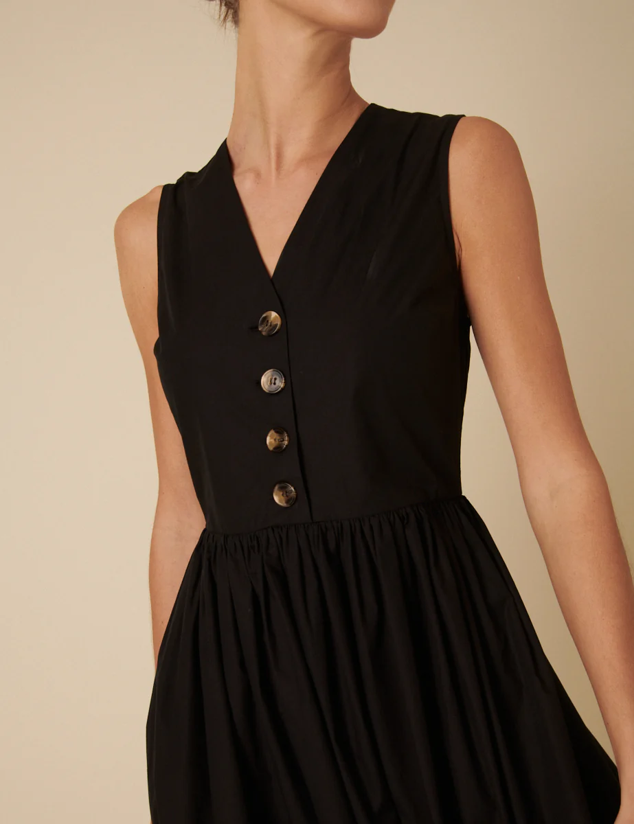 Black Button Down A-line Oak Midi Dress - Image 2
