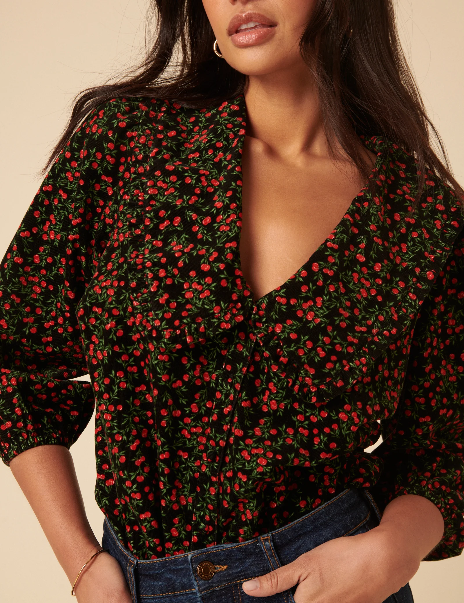 Black Cherry Print Cord Emmie Blouse