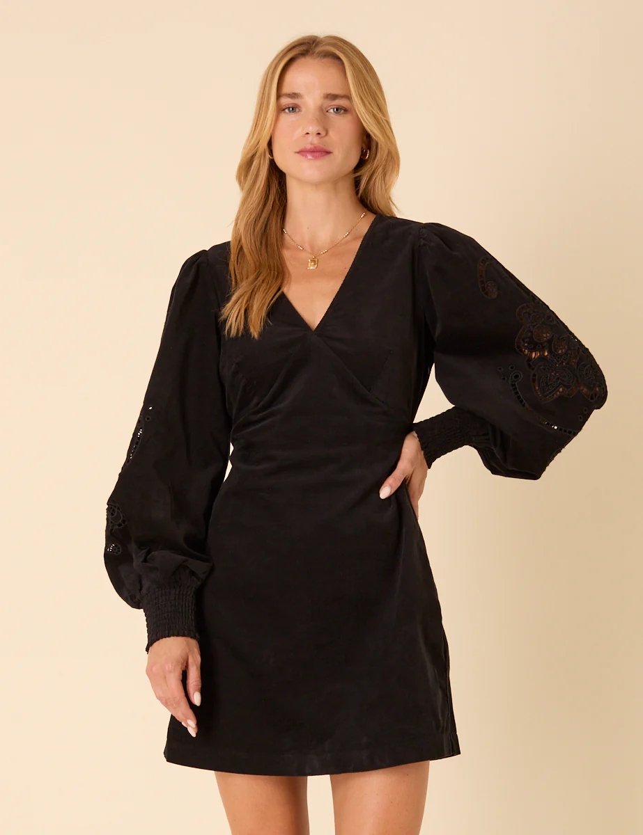 Black Cord Balloon Sleeve Bree Mini Dress - Image 2