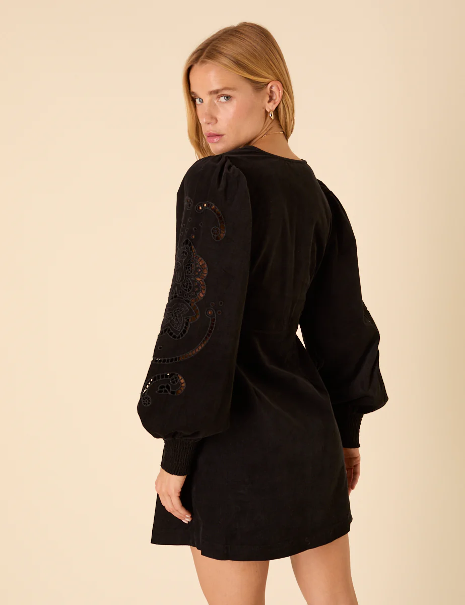 Black Cord Balloon Sleeve Bree Mini Dress - Image 5