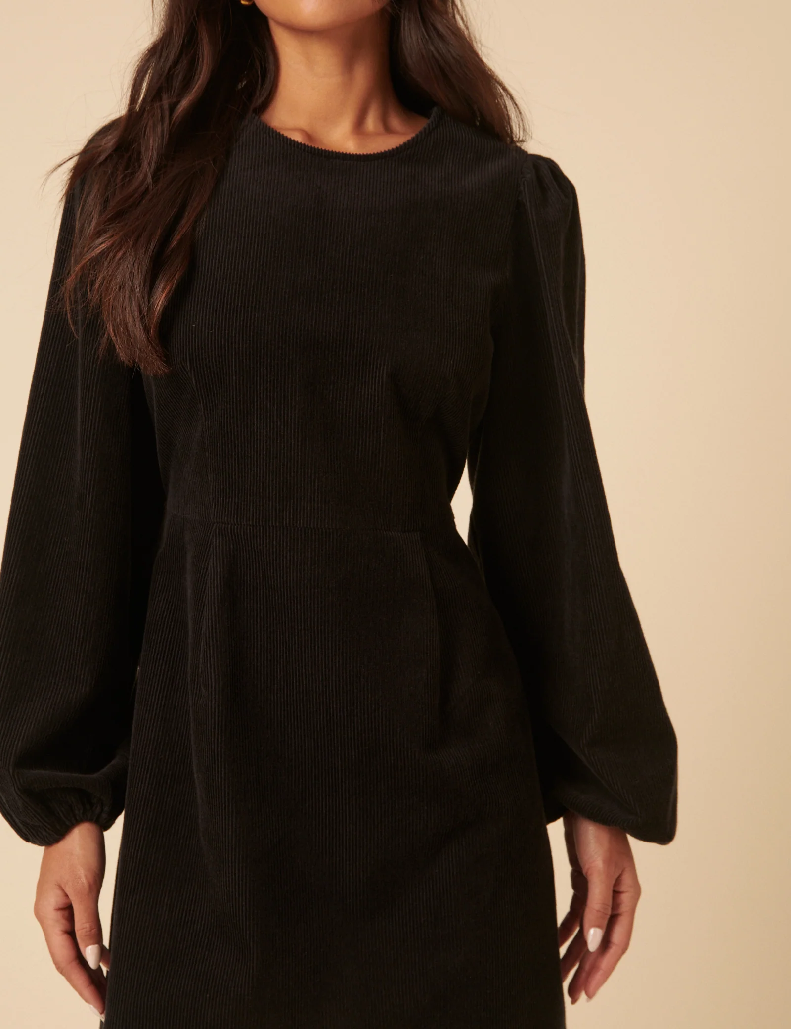 Black Cord Balloon Sleeve Peggy Mini Dress - Image 3