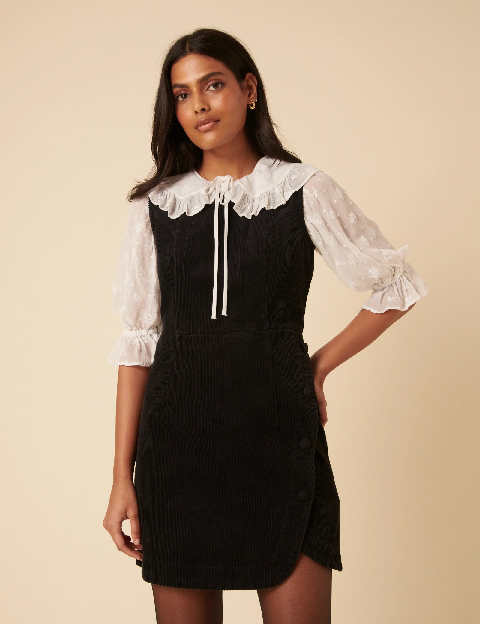 Black Cord Birch Pinafore Mini Dress - Image 2